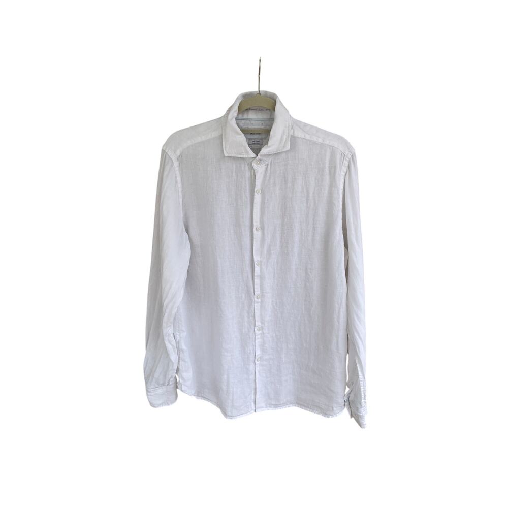 Porter & Ash Shirt Button Front Size L Men’s White 100% Linen Long Sleeve Resort